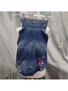 Stylish Denim Dog Jacket with Pink Embroidery